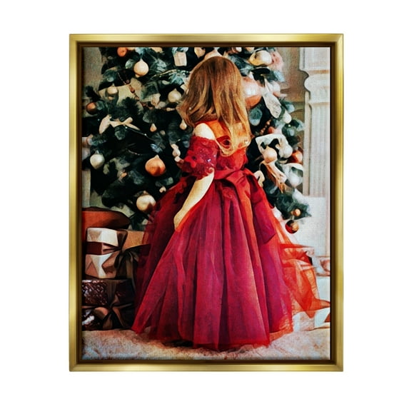 Stupell Child On Christmas Day Gifts Holiday Photography Gold Floater Framed Art Print Wall Art