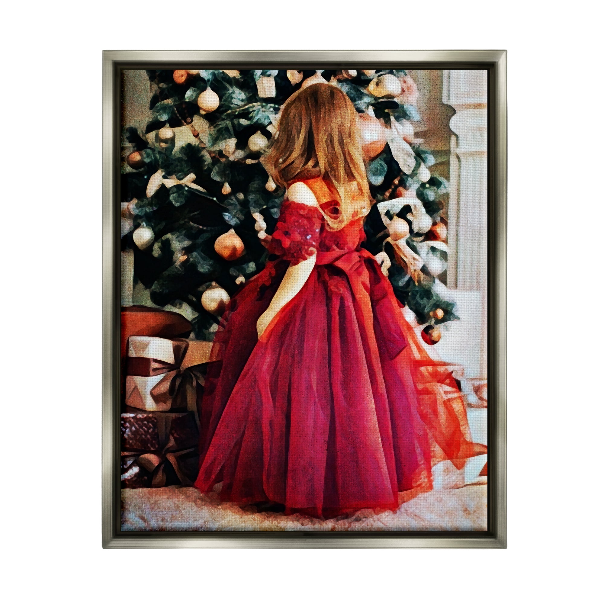 Stupell Child On Christmas Day Gifts Holiday Photography Gray Floater Framed Art Print Wall Art