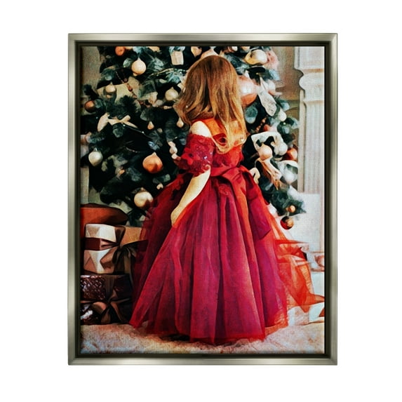 Stupell Child On Christmas Day Gifts Holiday Photography Gray Floater Framed Art Print Wall Art