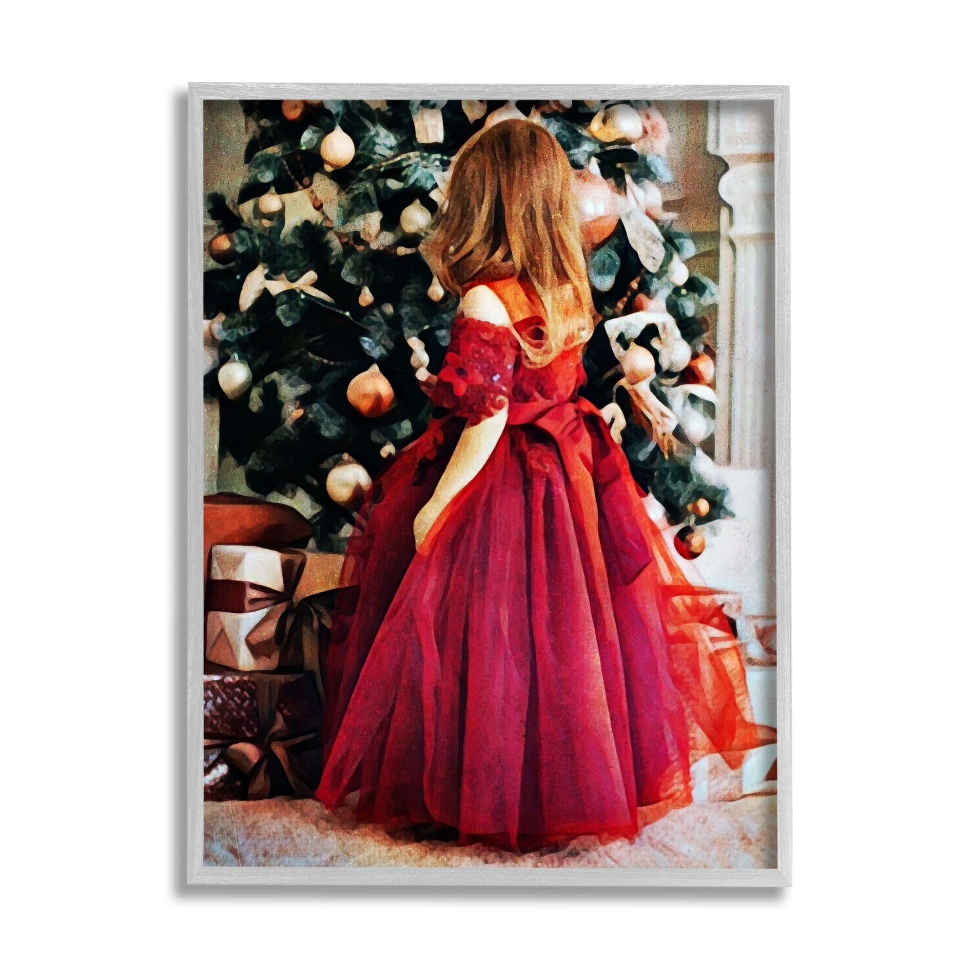 Stupell Child On Christmas Day Gifts Holiday Photography Gray Framed Art Print Wall Art