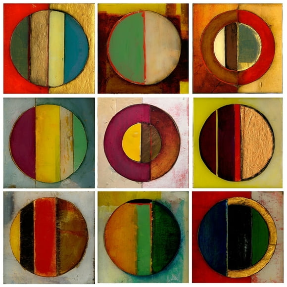 Stupell Circles Green and Red 9pc Multi Piece Canvas Wall Art Set