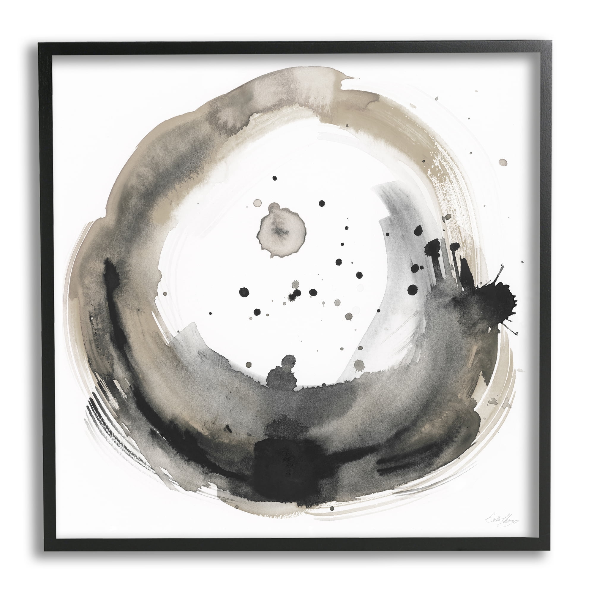 Stupell Circular Contemporary Paint Splash Abstract Painting Black Framed Art Print Wall Art