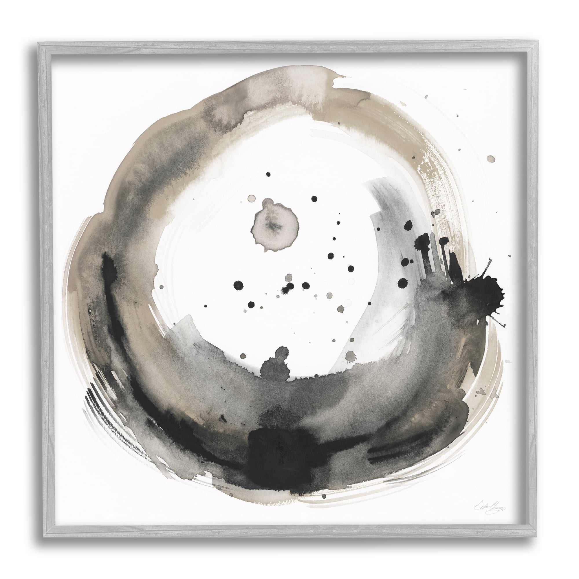 Stupell Circular Contemporary Paint Splash Abstract Painting Gray Framed Art Print Wall Art