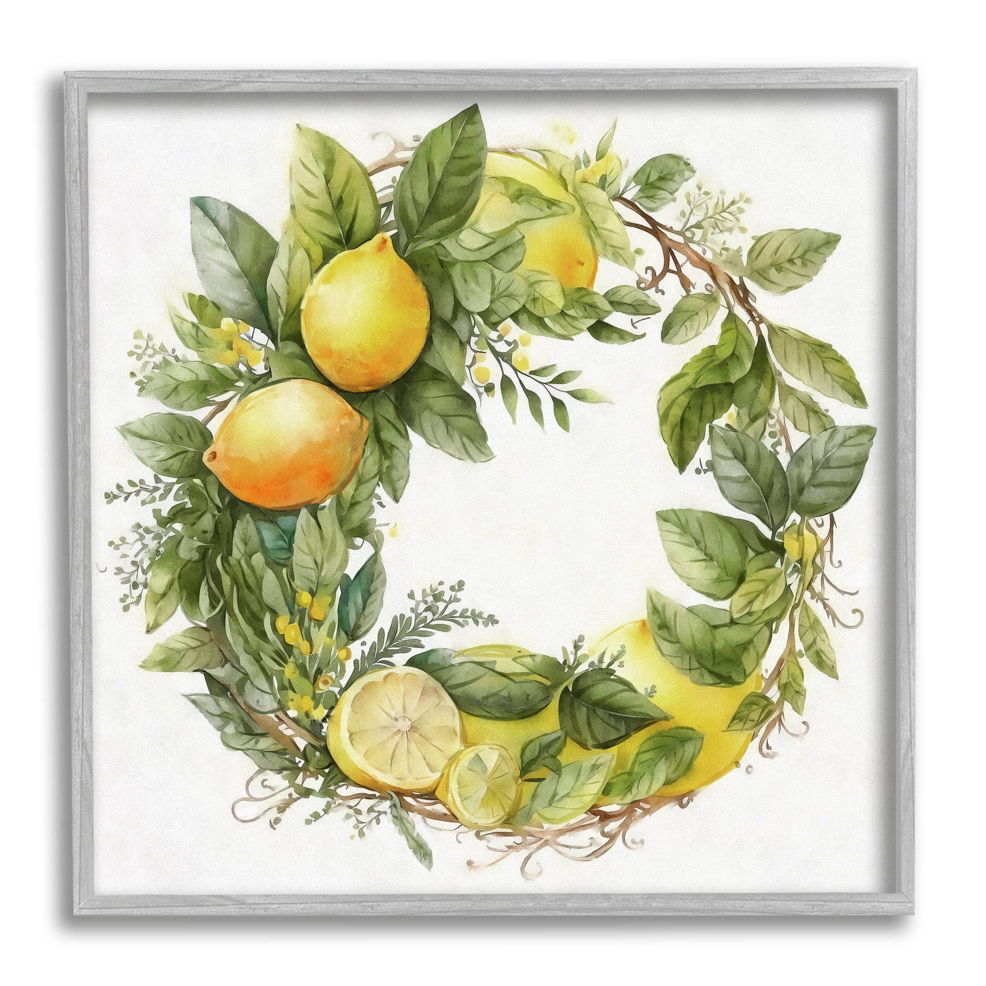 Stupell Citrus Lemons Greenery Wreath Botanical & Floral Painting Gray Framed Art Print Wall Art