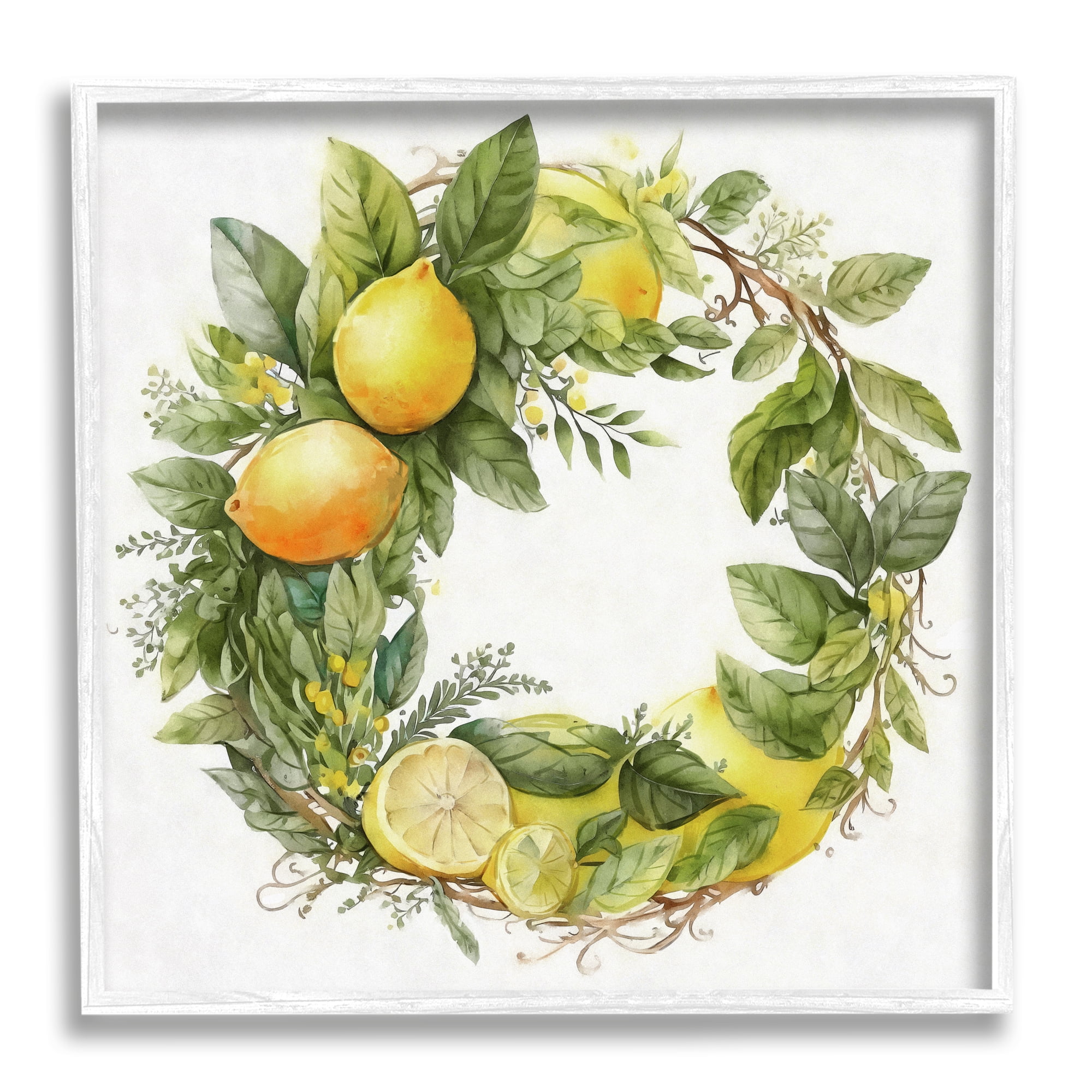 Stupell Citrus Lemons Greenery Wreath Botanical & Floral Painting White Framed Art Print Wall Art
