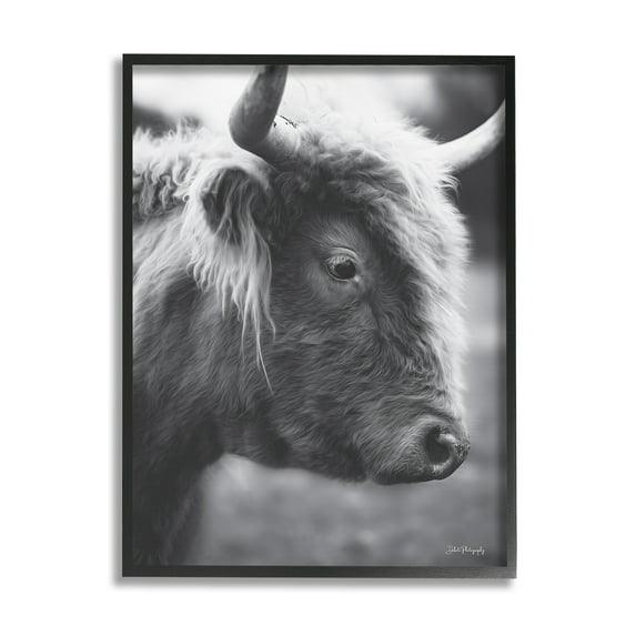 Stupell Close Up Cattle Face Photography Animals & Insects Photography Black Framed Art Print Wall Art