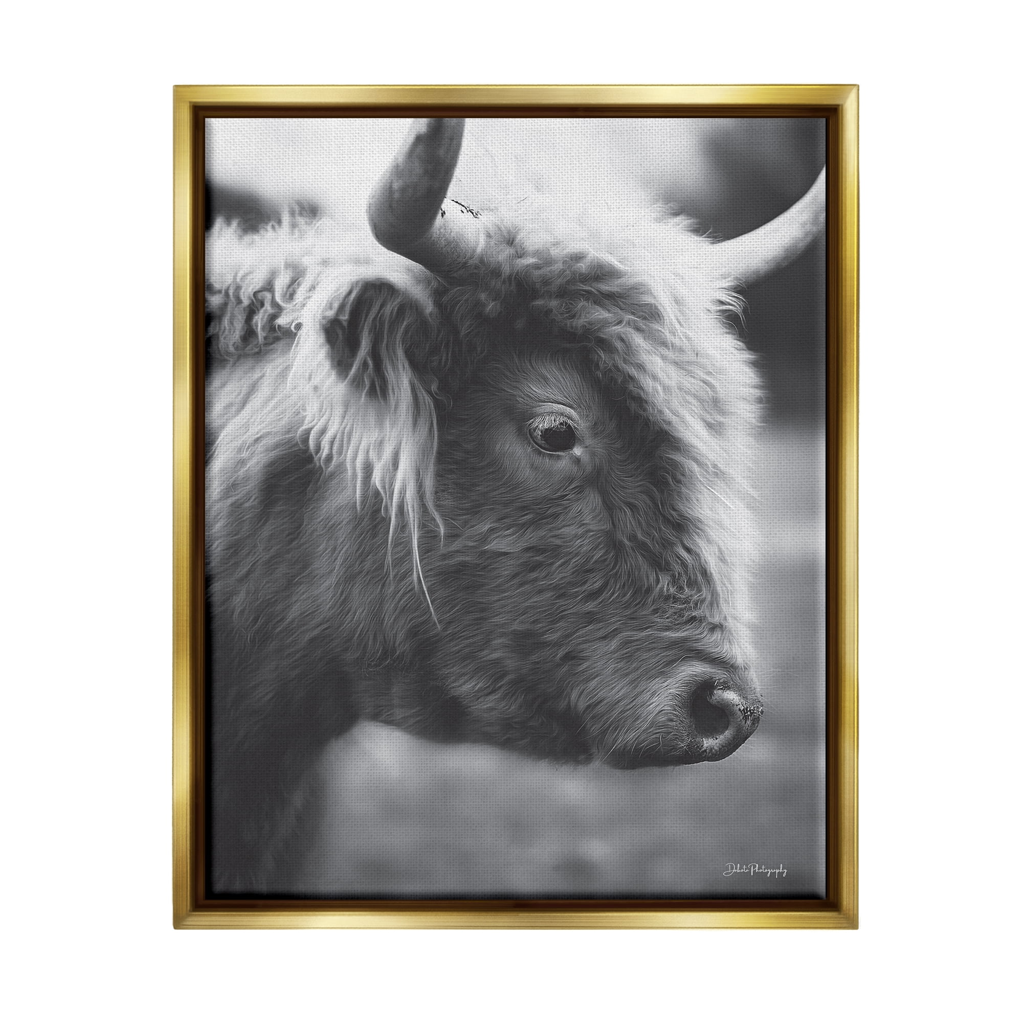 Stupell Close Up Cattle Face Photography Animals & Insects Photography Gold Floater Framed Art Print Wall Art