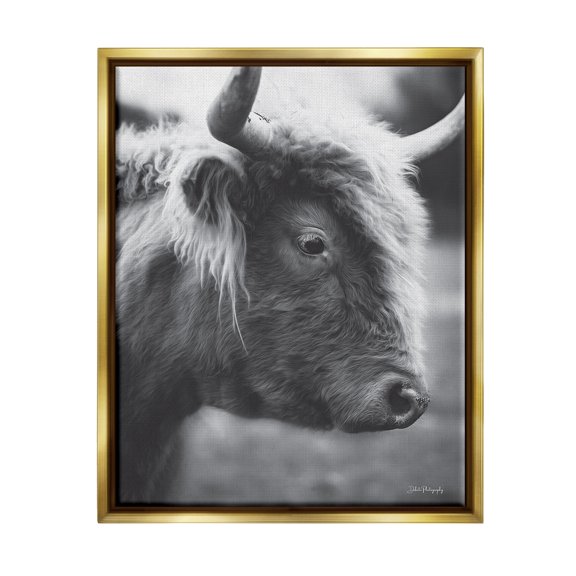 Stupell Close Up Cattle Face Photography Animals & Insects Photography Gold Floater Framed Art Print Wall Art