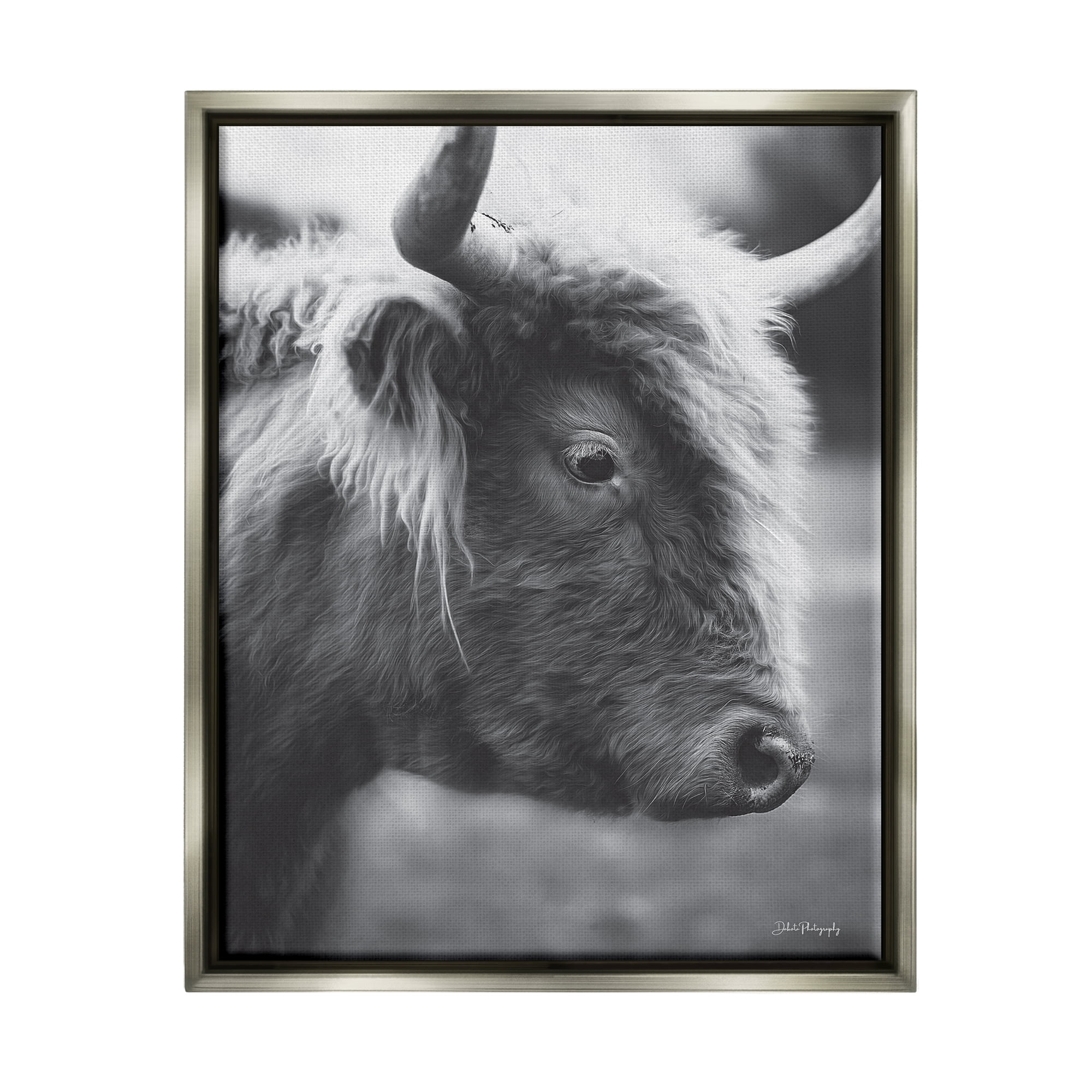 Stupell Close Up Cattle Face Photography Animals & Insects Photography Gray Floater Framed Art Print Wall Art