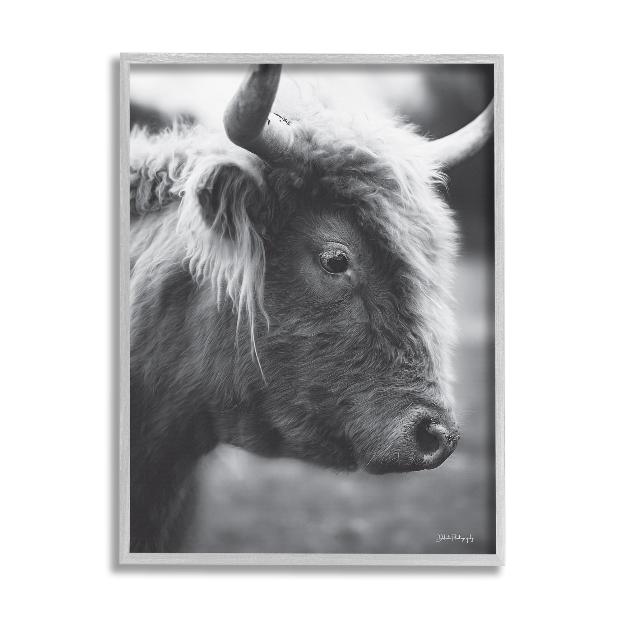 Stupell Close Up Cattle Face Photography Animals & Insects Photography Gray Framed Art Print Wall Art