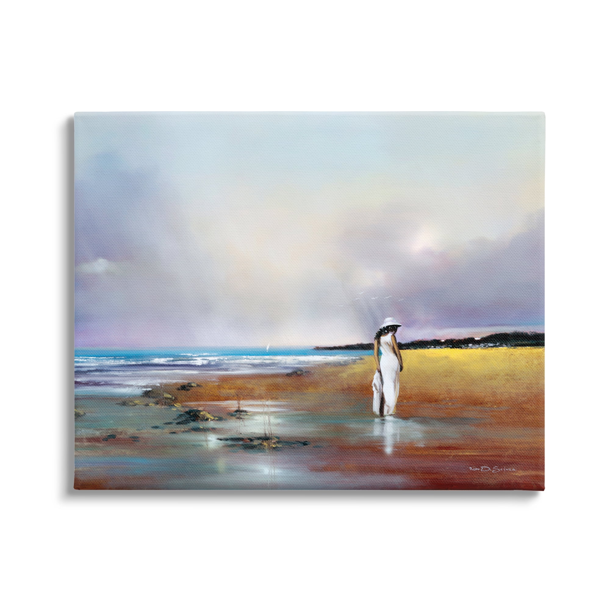 Stupell Cloudy Beach Woman Landscape Landscape Painting Gallery Wrapped Canvas Print Wall Art