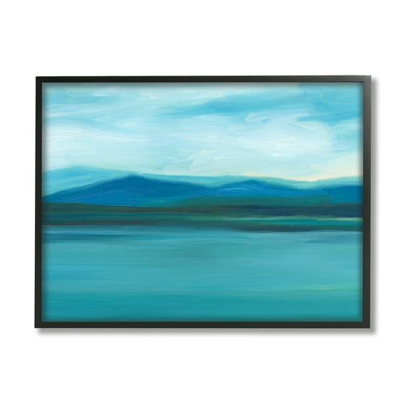 Stupell Cloudy Blue Lake Mountain Scene Landscape Painting Black Framed Art Print Wall Art
