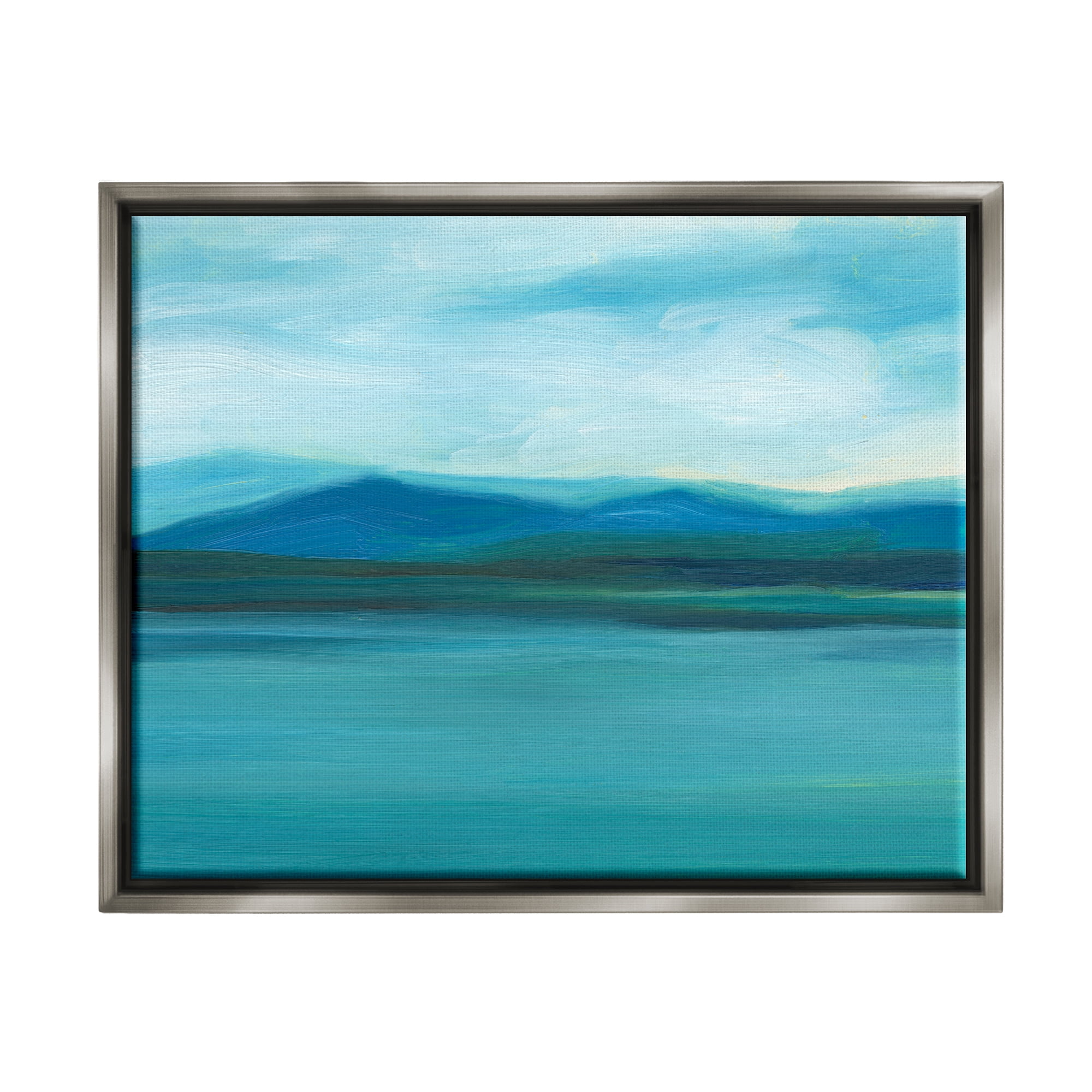 Stupell Cloudy Blue Lake Mountain Scene Landscape Painting Gray Floater Framed Art Print Wall Art