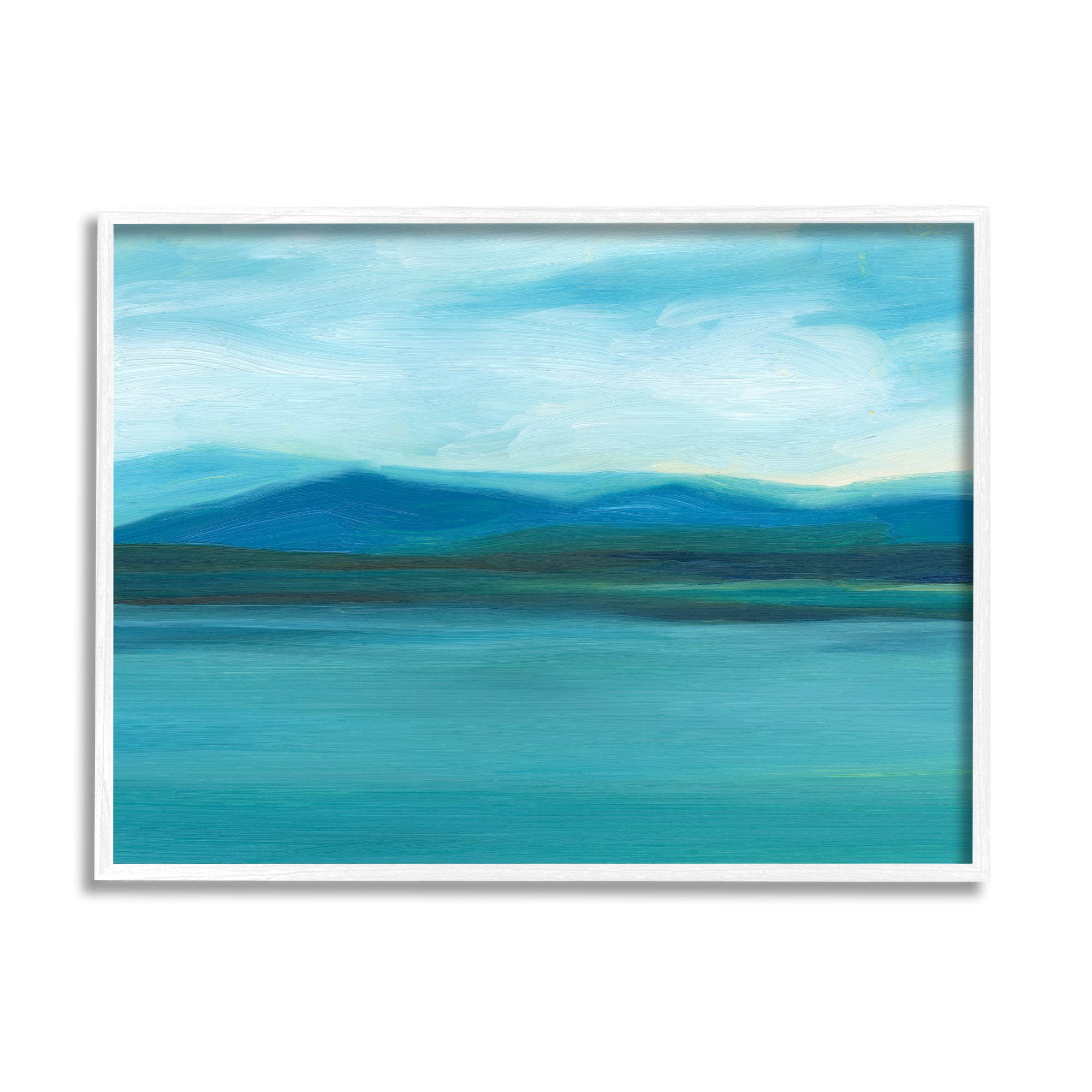 Stupell Cloudy Blue Lake Mountain Scene Landscape Painting White Framed Art Print Wall Art