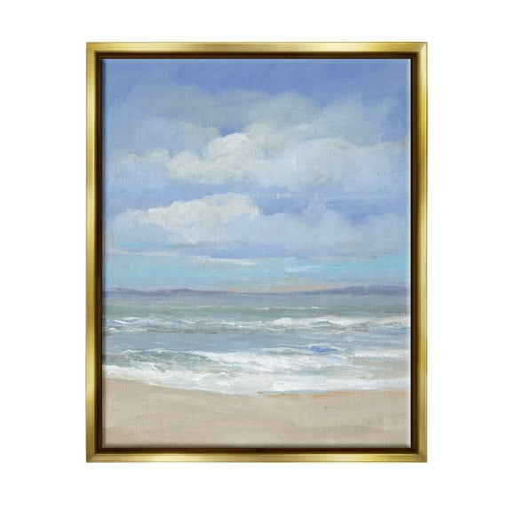 Stupell Cloudy Ocean Bay Shoreline Landscape Painting Gold Floater Framed Art Print Wall Art