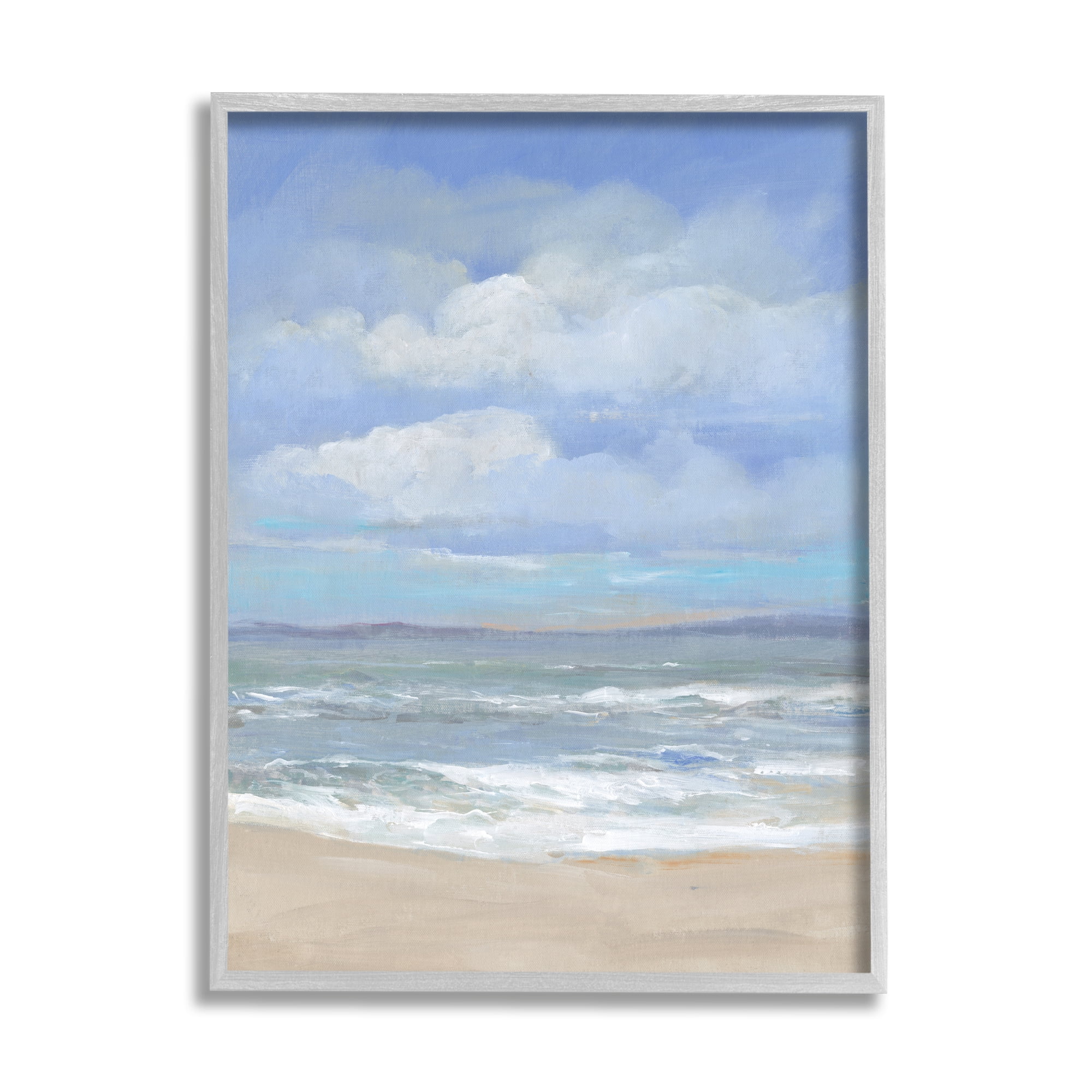 Stupell Cloudy Ocean Bay Shoreline Landscape Painting Gray Framed Art Print Wall Art