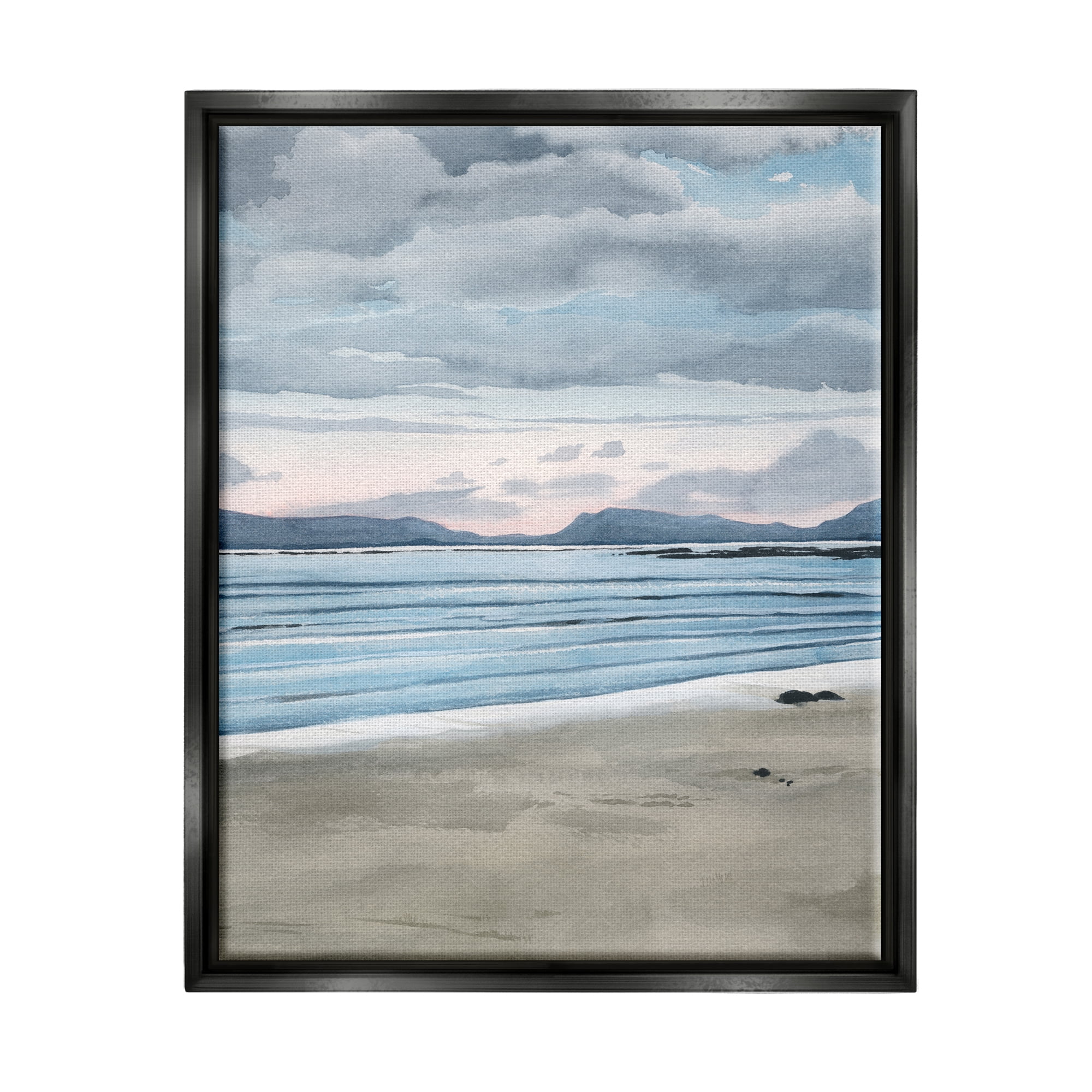 Stupell Cloudy Sunrise Beach Scenery Landscape Painting Black Floater Framed Art Print Wall Art