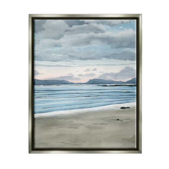 Stupell Cloudy Sunrise Beach Scenery Landscape Painting Gray Floater Framed Art Print Wall Art