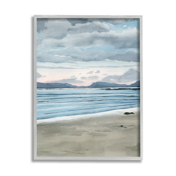 Stupell Cloudy Sunrise Beach Scenery Landscape Painting Gray Framed Art Print Wall Art