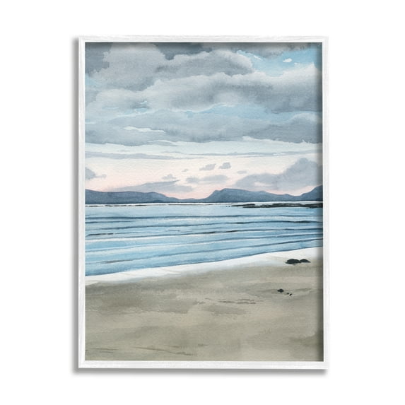 Stupell Cloudy Sunrise Beach Scenery Landscape Painting White Framed Art Print Wall Art