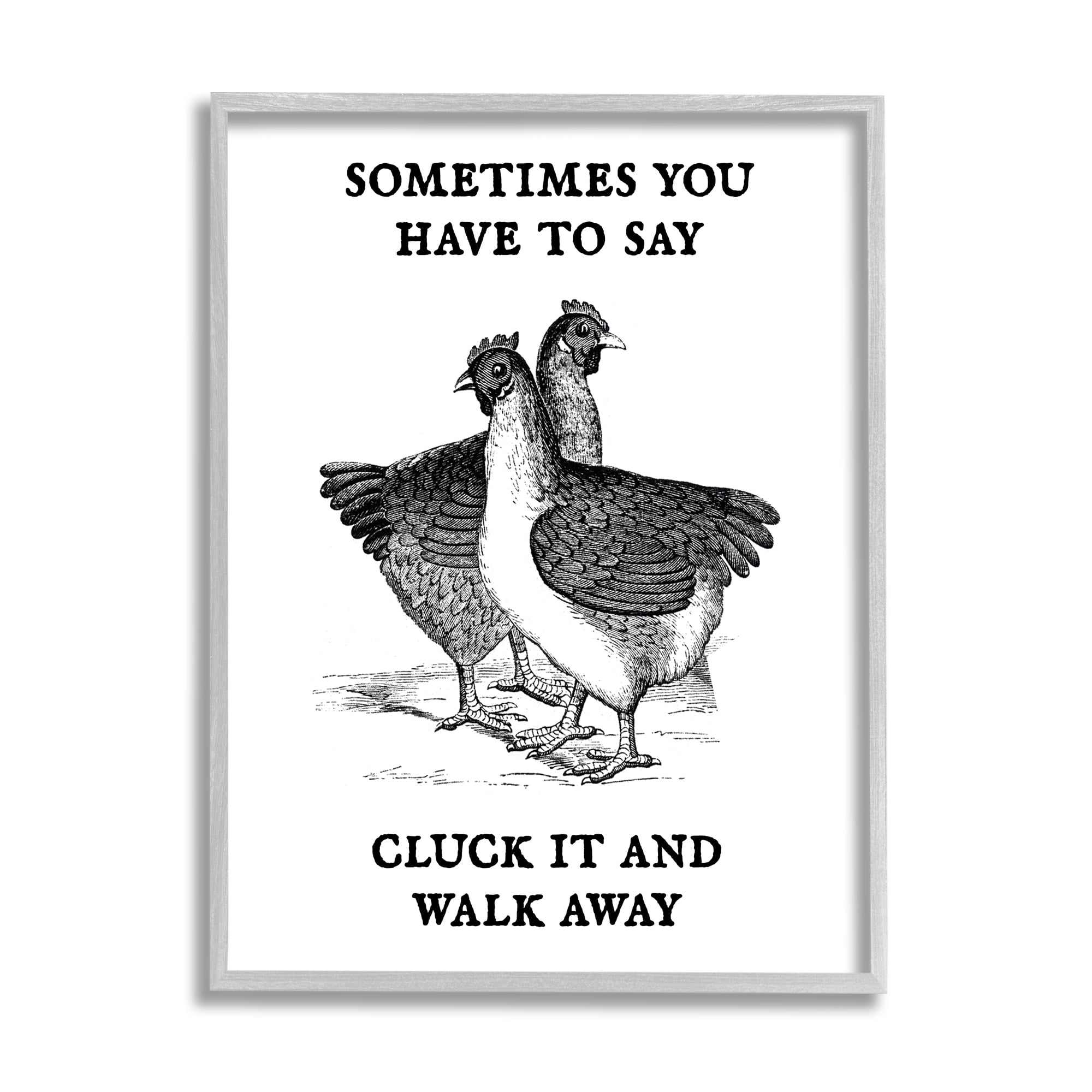 Stupell Cluck It Funny Country Hens Humor Animals & Insects Painting Gray Framed Art Print Wall Art