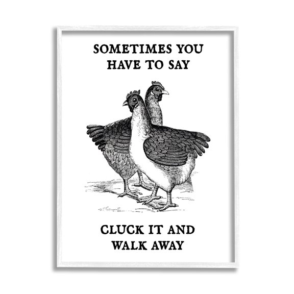 Stupell Cluck It Funny Country Hens Humor Animals & Insects Painting White Framed Art Print Wall Art