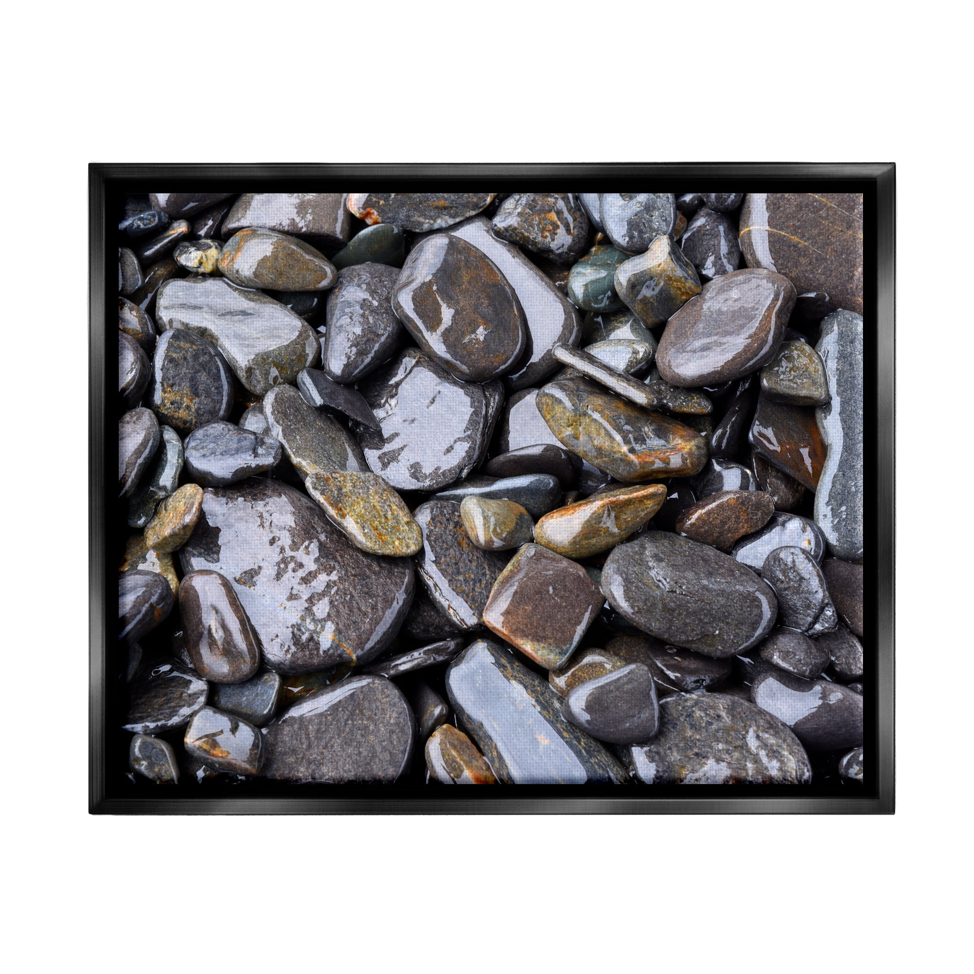 Stupell Coastal Beach Pebbles Rocks Landscape Photography Black Floater Framed Art Print Wall Art