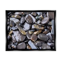 Stupell Coastal Beach Pebbles Rocks Landscape Photography Black Floater Framed Art Print Wall Art