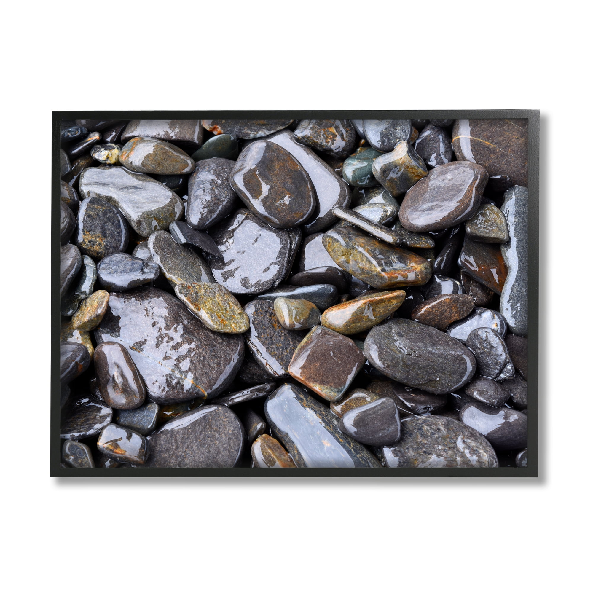 Stupell Coastal Beach Pebbles Rocks Landscape Photography Black Framed Art Print Wall Art