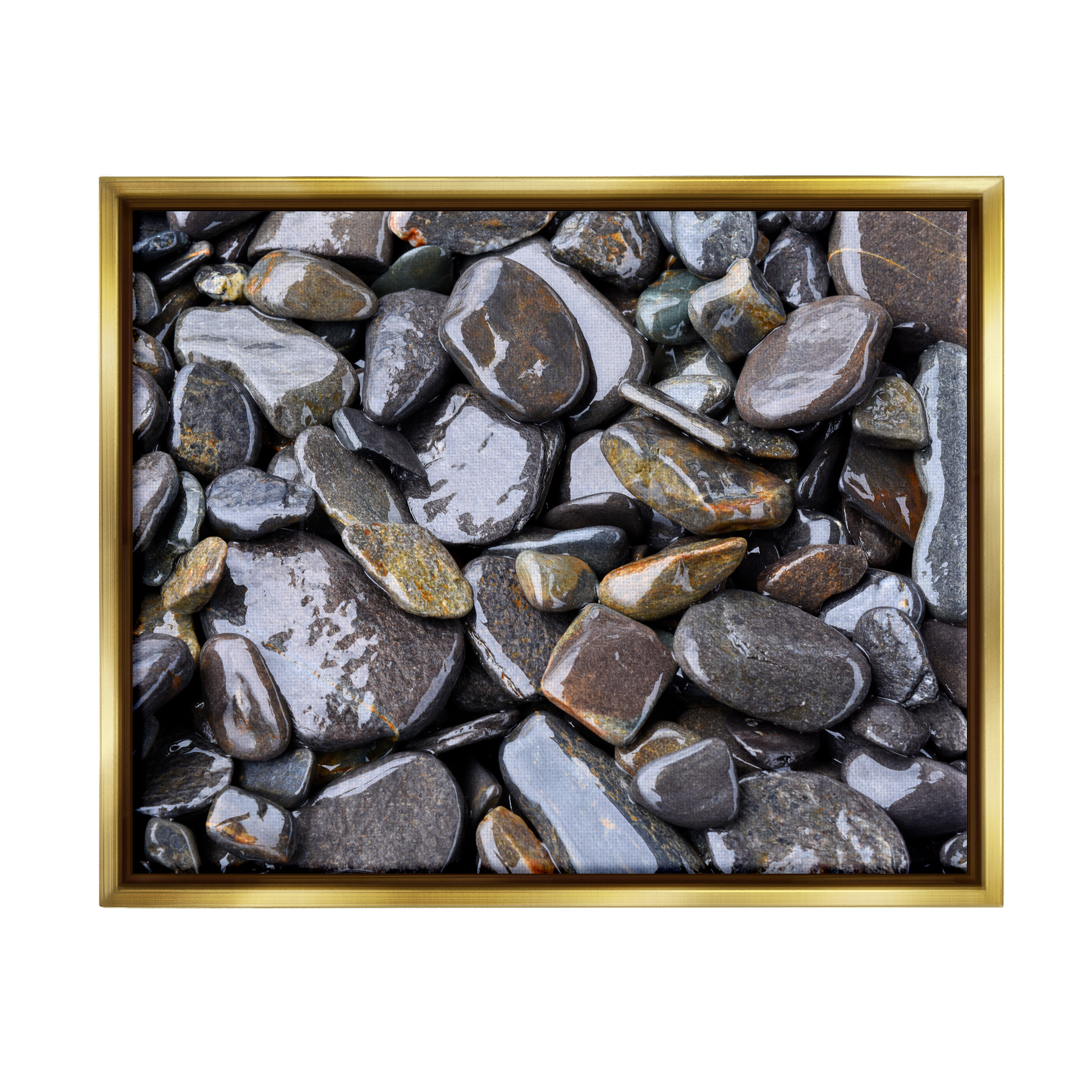 Stupell Coastal Beach Pebbles Rocks Landscape Photography Gold Floater Framed Art Print Wall Art