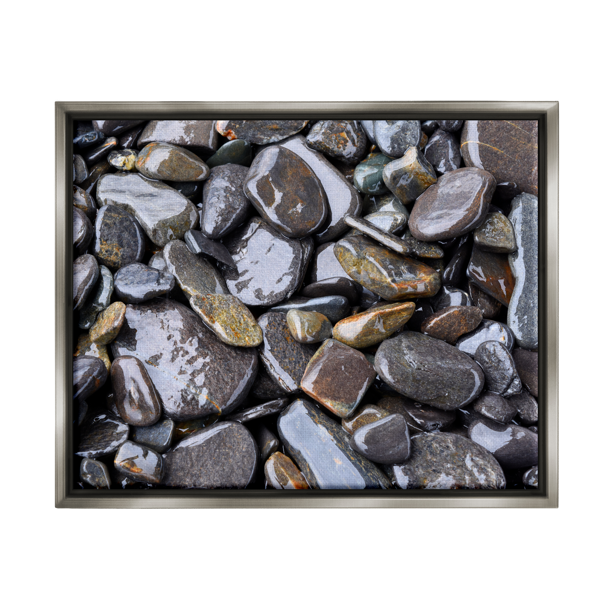 Stupell Coastal Beach Pebbles Rocks Landscape Photography Gray Floater Framed Art Print Wall Art