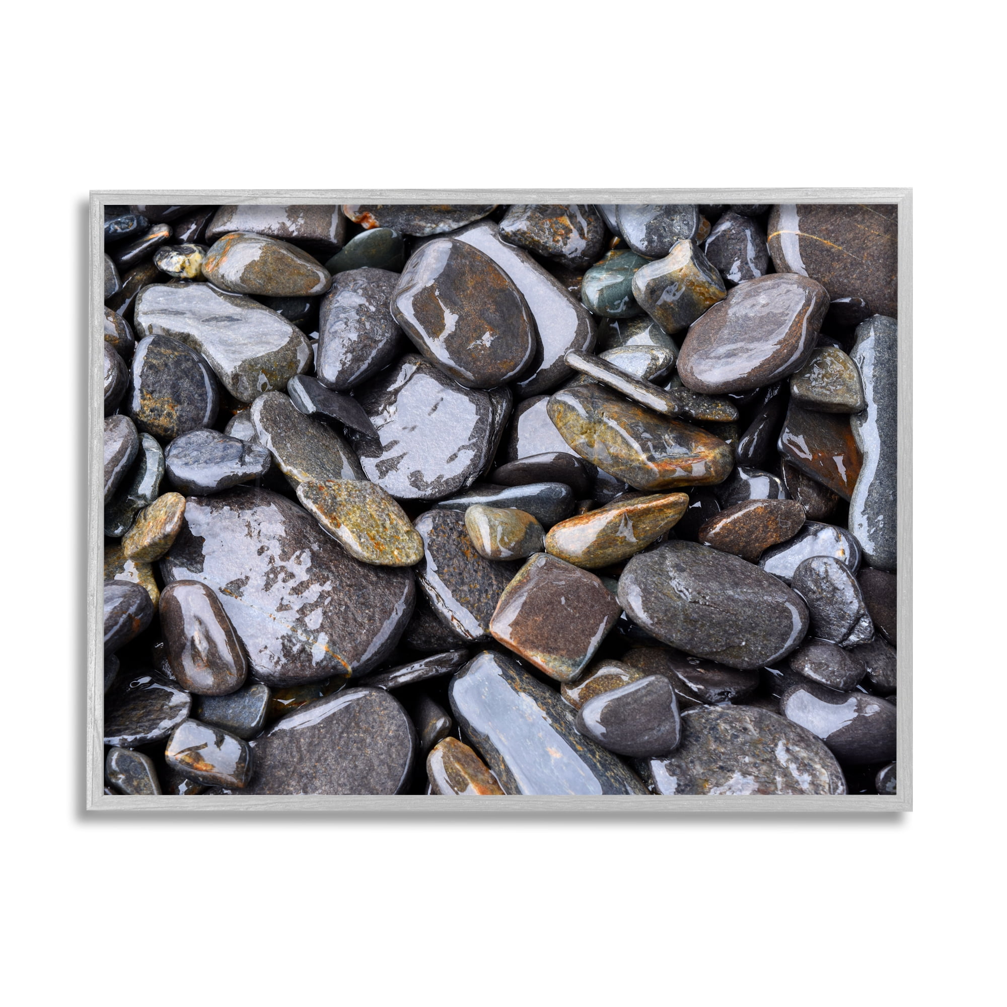 Stupell Coastal Beach Pebbles Rocks Landscape Photography Gray Framed Art Print Wall Art