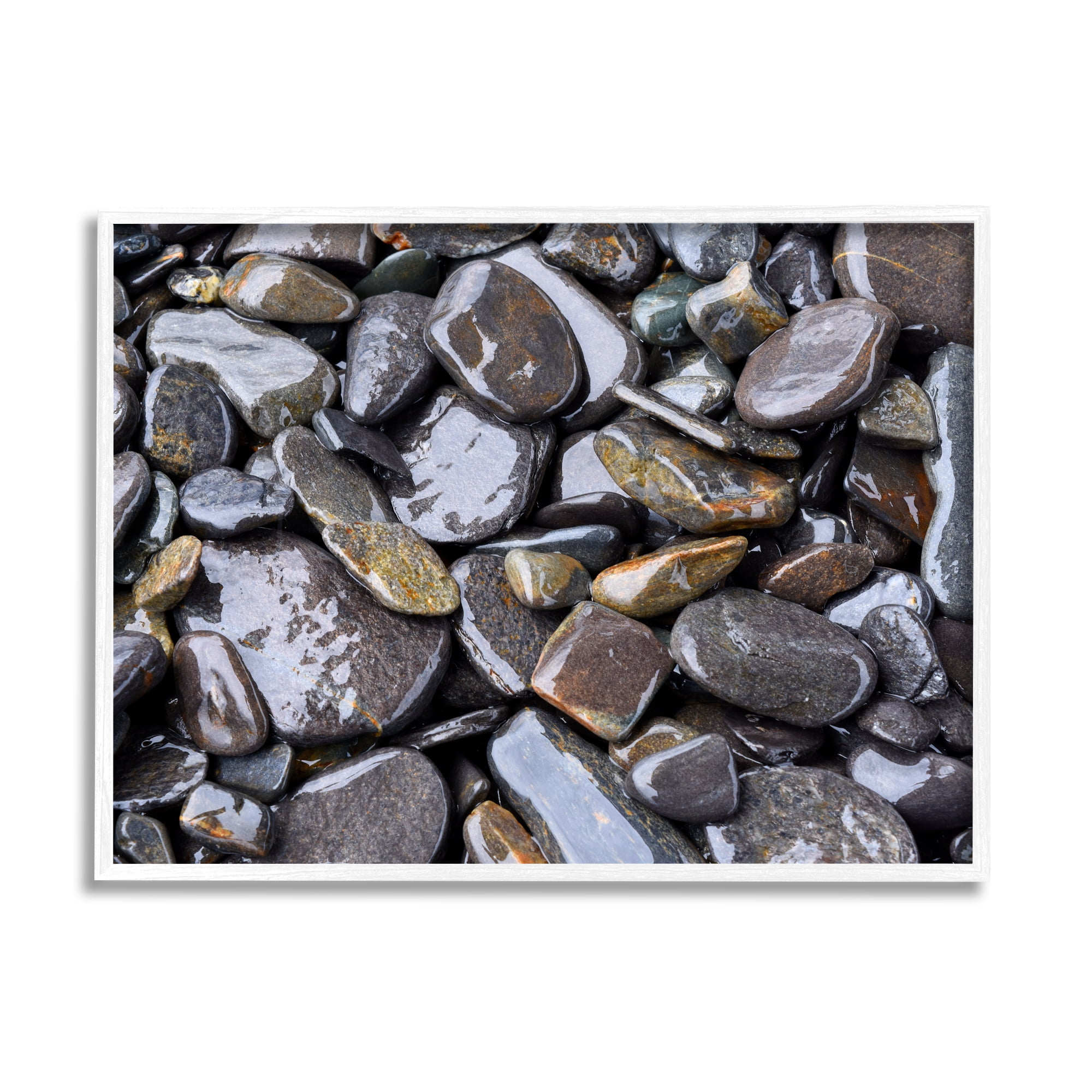Stupell Coastal Beach Pebbles Rocks Landscape Photography White Framed Art Print Wall Art