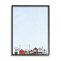 Stupell Coastal Beach Shacks Sky View Landscape Painting Black Framed Art Print Wall Art