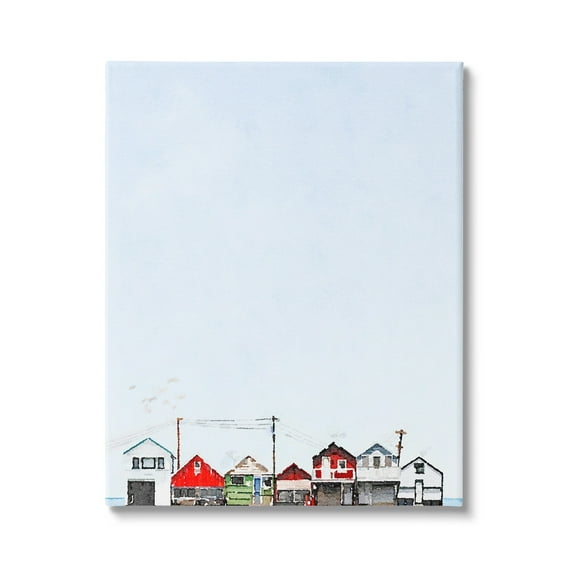 Stupell Coastal Beach Shacks Sky View Landscape Painting Gallery Wrapped Canvas Print Wall Art
