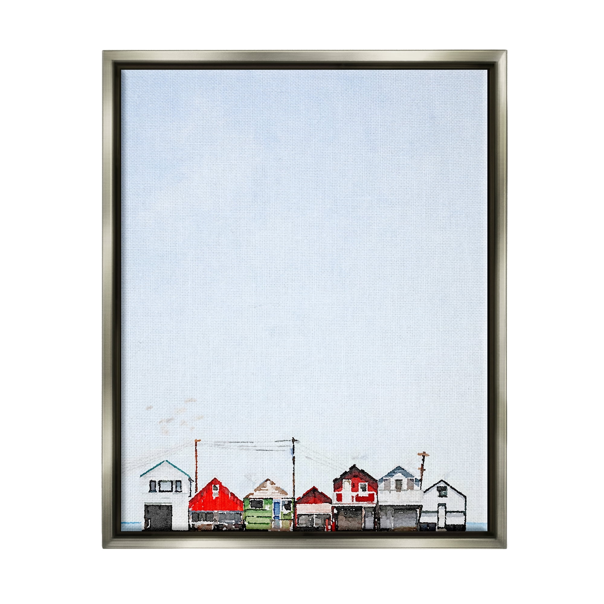 Stupell Coastal Beach Shacks Sky View Landscape Painting Gray Floater Framed Art Print Wall Art