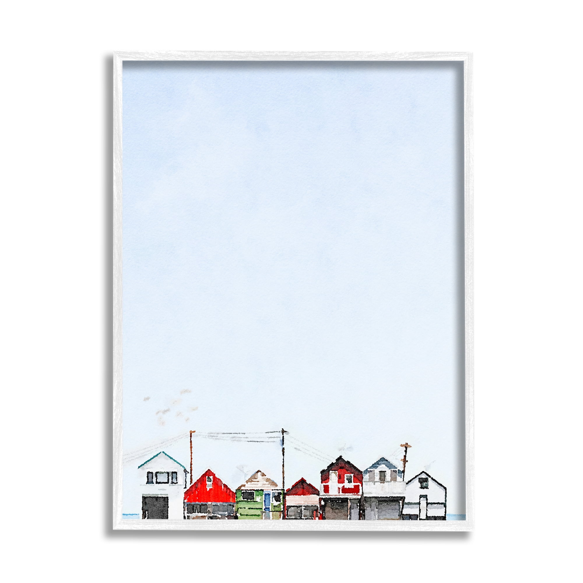 Stupell Coastal Beach Shacks Sky View Landscape Painting White Framed Art Print Wall Art