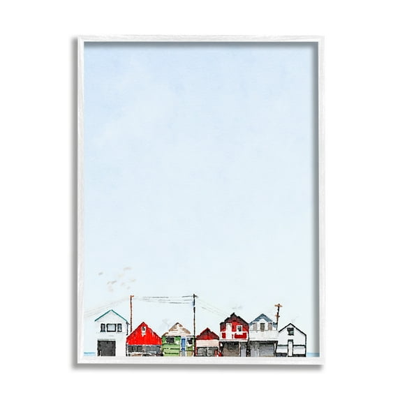 Stupell Coastal Beach Shacks Sky View Landscape Painting White Framed Art Print Wall Art