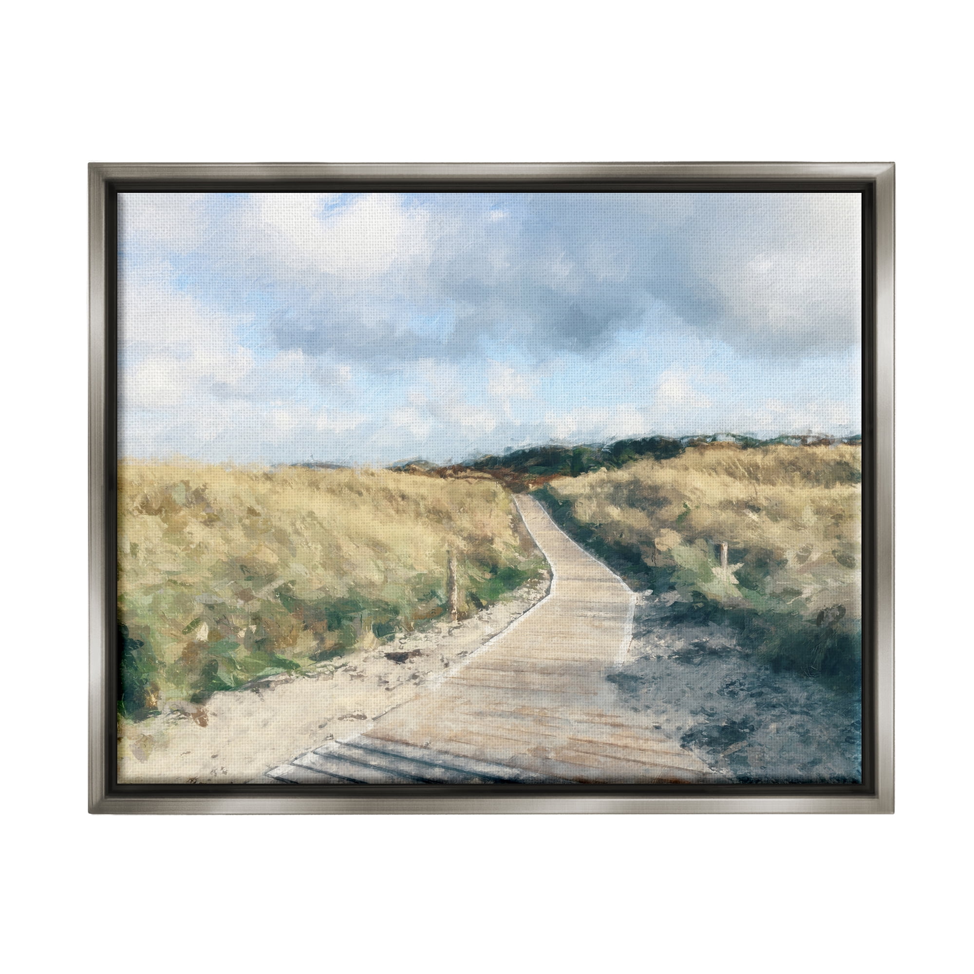 Stupell Coastal Boardwalk Path Landscape Landscape Painting Gray Floater Framed Art Print Wall Art