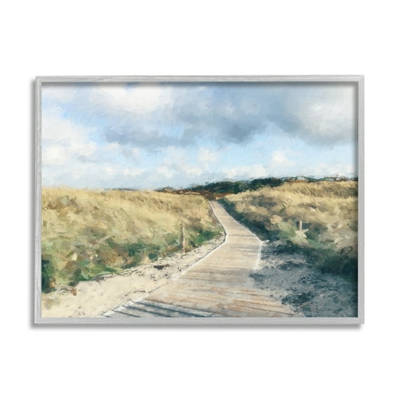 Stupell Coastal Boardwalk Path Landscape Landscape Painting Gray Framed Art Print Wall Art