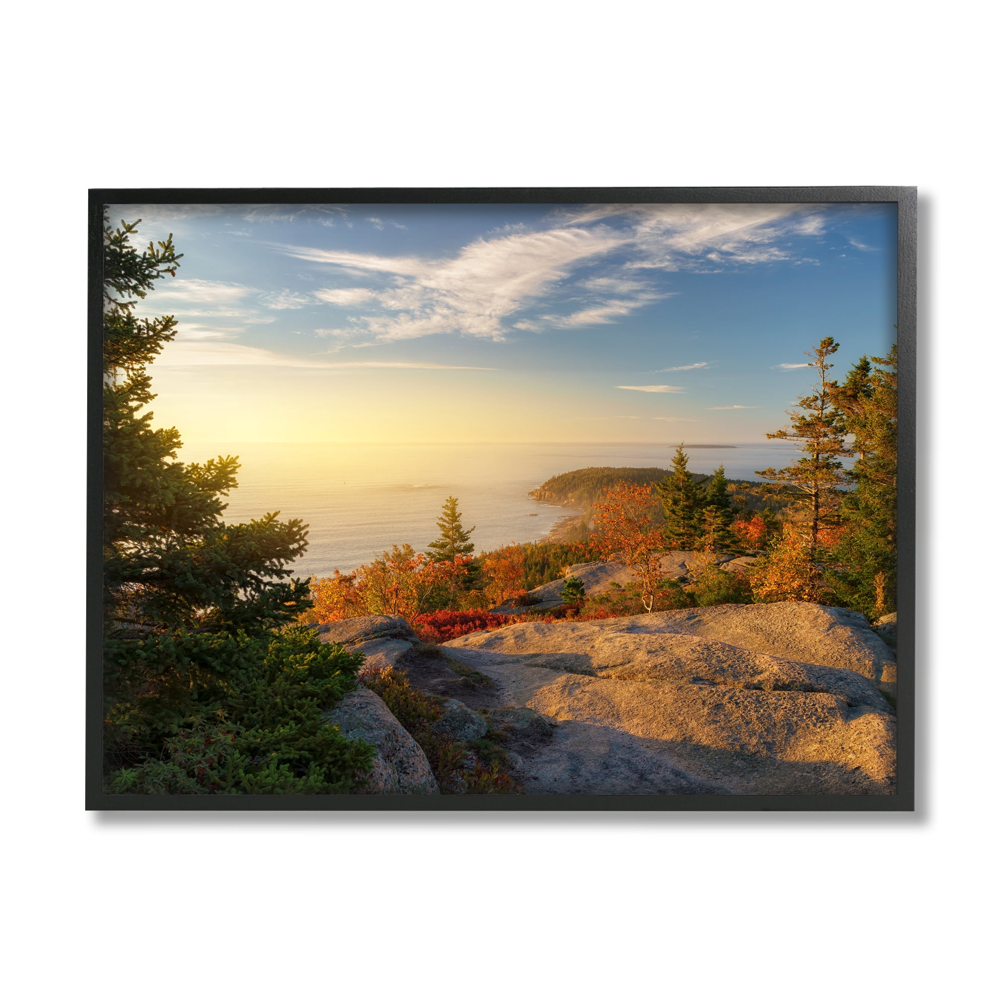 Stupell Coastal Cliffs Rocky Ocean Landscape Photography Black Framed Art Print Wall Art