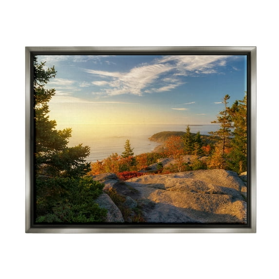 Stupell Coastal Cliffs Rocky Ocean Landscape Photography Gray Floater Framed Art Print Wall Art