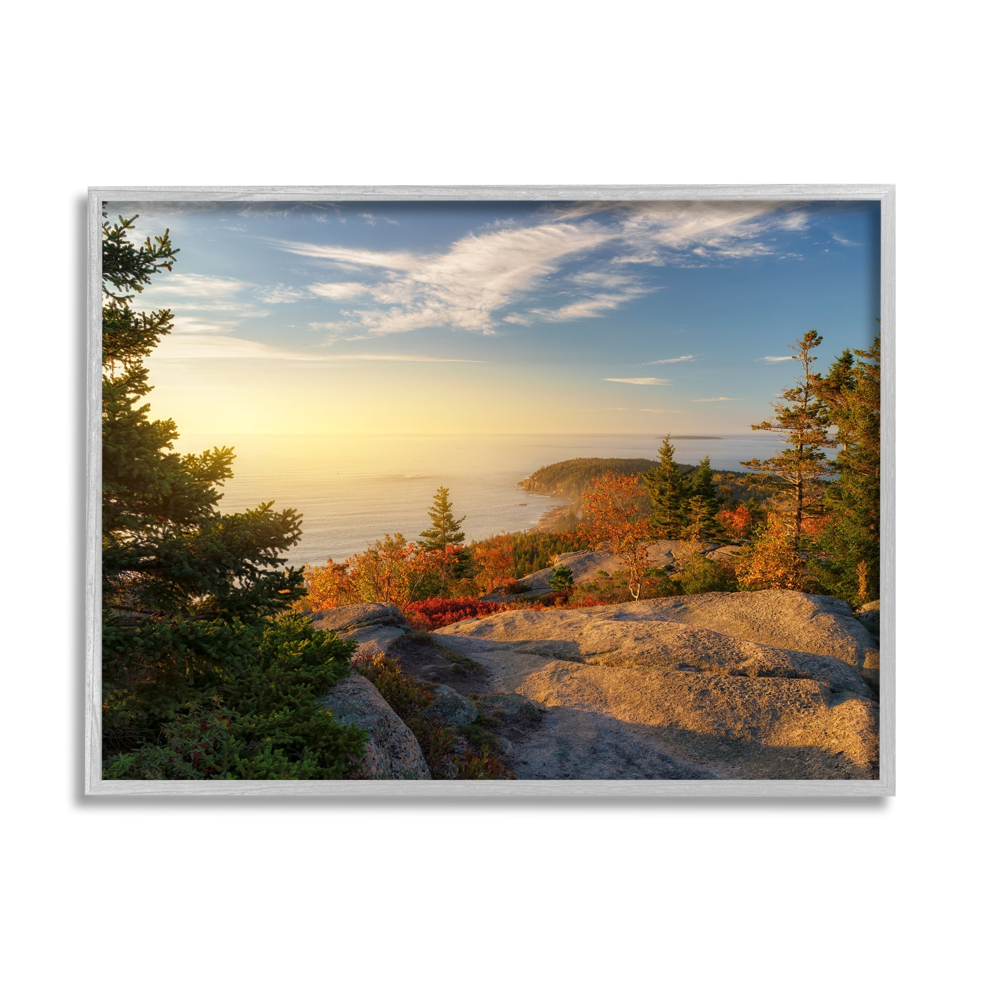 Stupell Coastal Cliffs Rocky Ocean Landscape Photography Gray Framed Art Print Wall Art