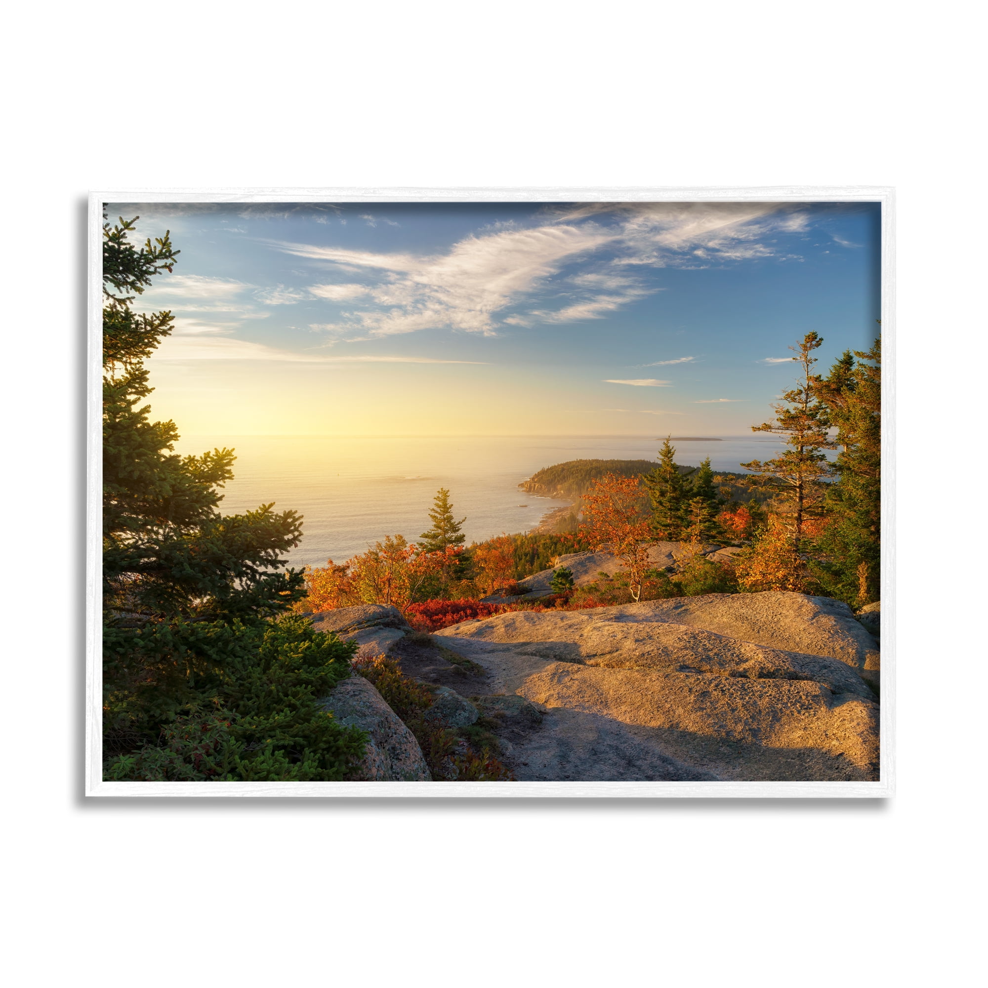 Stupell Coastal Cliffs Rocky Ocean Landscape Photography White Framed Art Print Wall Art
