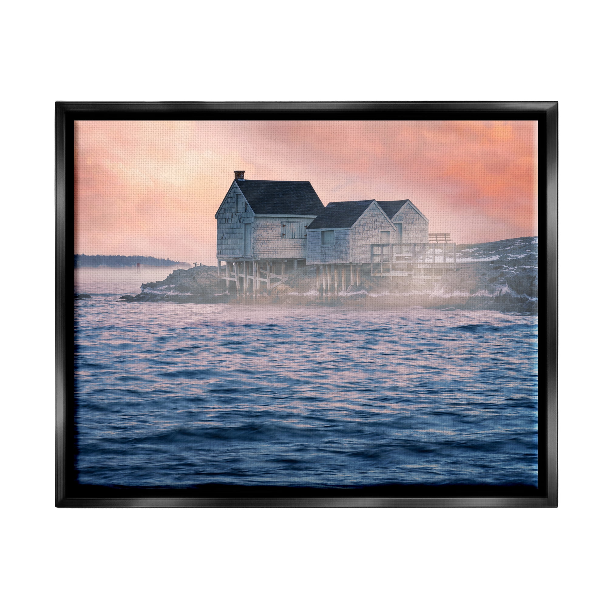 Stupell Coastal Cottage Seaside Ocean Waves Landscape Photography Black Floater Framed Art Print Wall Art