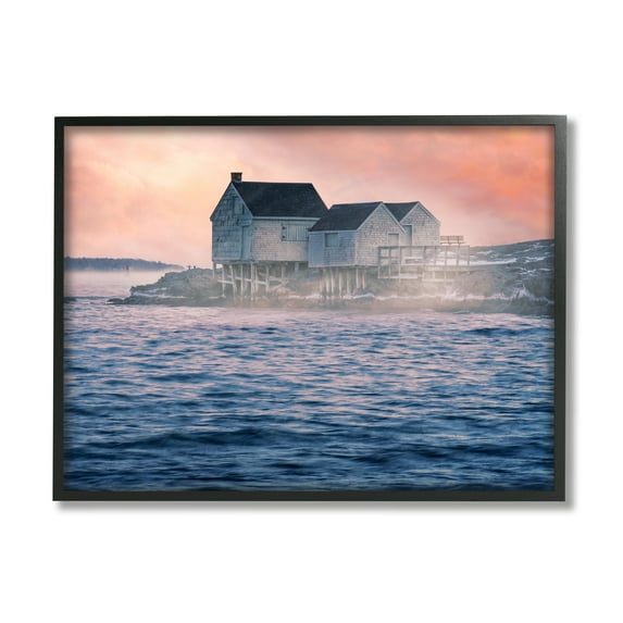 Stupell Coastal Cottage Seaside Ocean Waves Landscape Photography Black Framed Art Print Wall Art