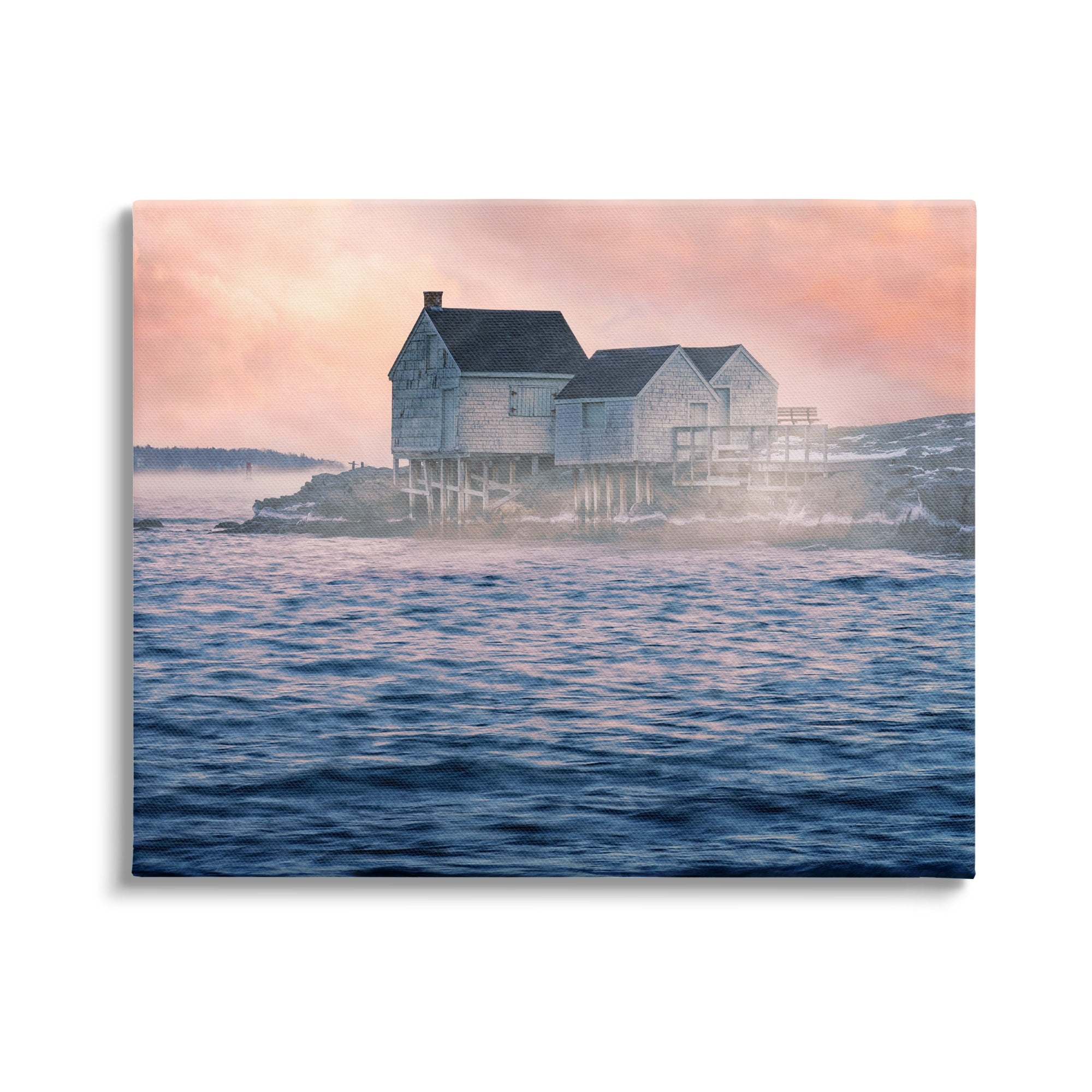 Coastal Cottage Seaside Ocean Waves Landscape Canvas Print