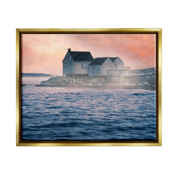 Stupell Coastal Cottage Seaside Ocean Waves Landscape Photography Gold Floater Framed Art Print Wall Art