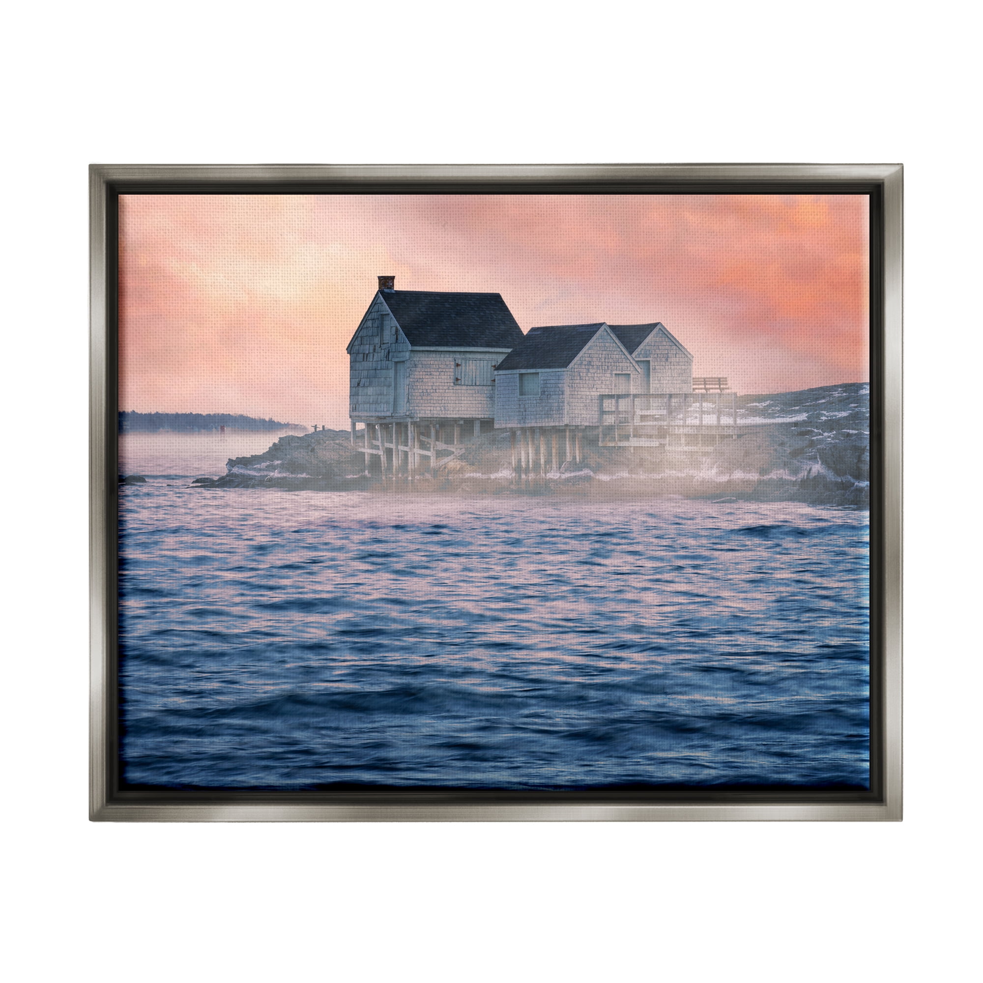 Stupell Coastal Cottage Seaside Ocean Waves Landscape Photography Gray Floater Framed Art Print Wall Art