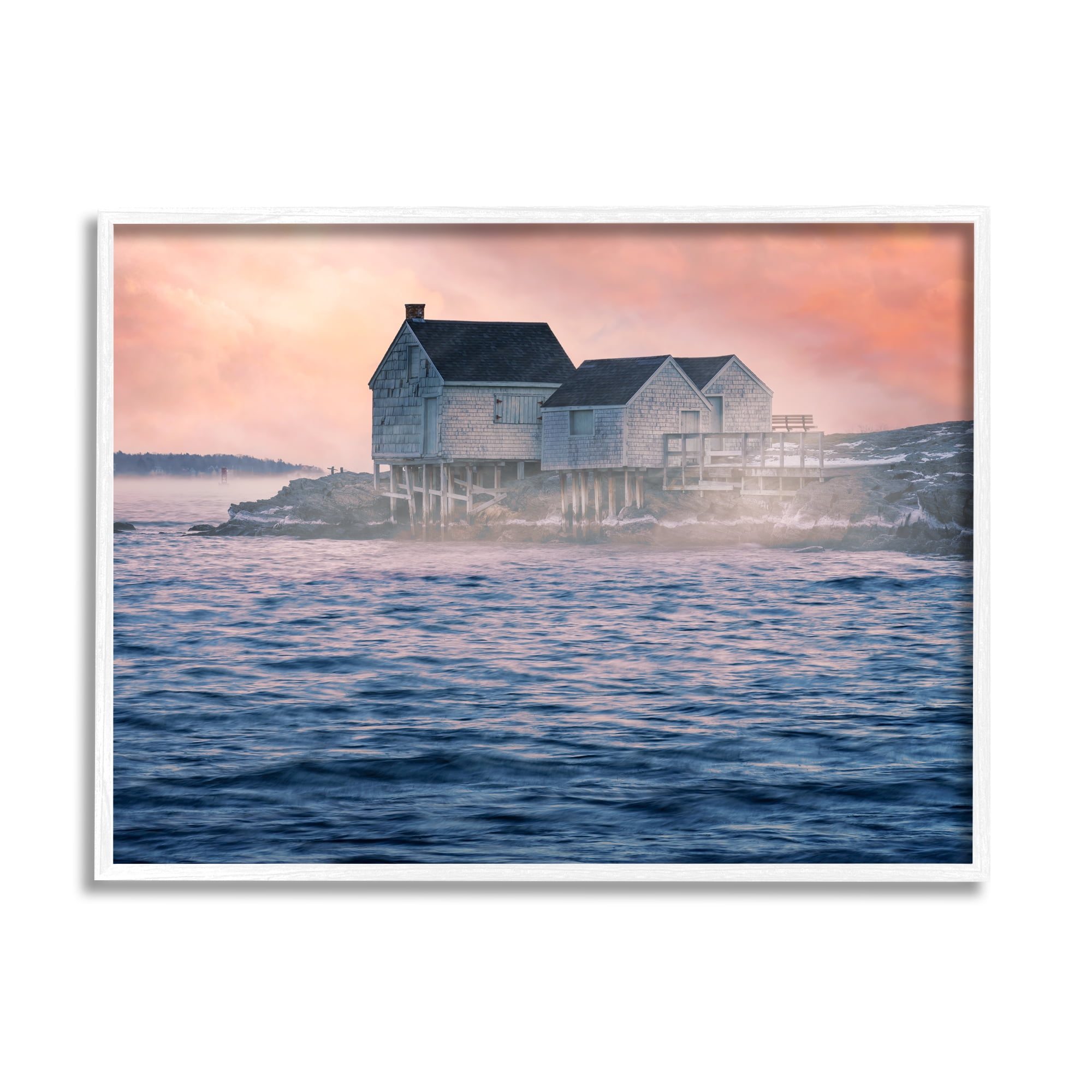 Stupell Coastal Cottage Seaside Ocean Waves Landscape Photography White Framed Art Print Wall Art